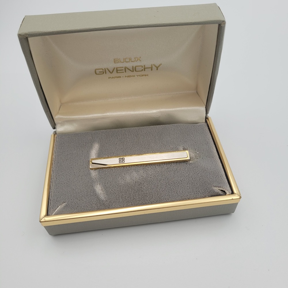 Givenchy Vintage Two Tone Gold Silver 4G Logo Tie Clip with Original Box